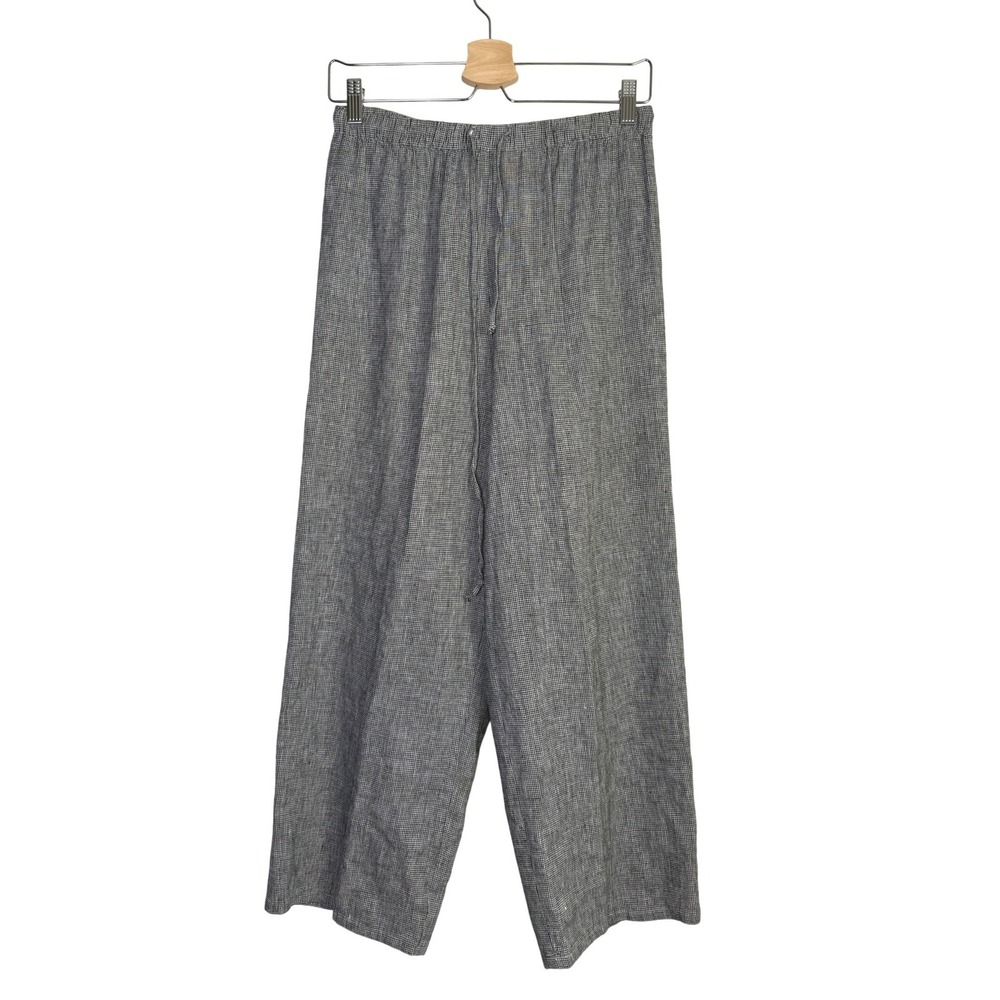 Hot Cotton Womens Small Grey Check Wide Leg Drawstring Pants Cotton